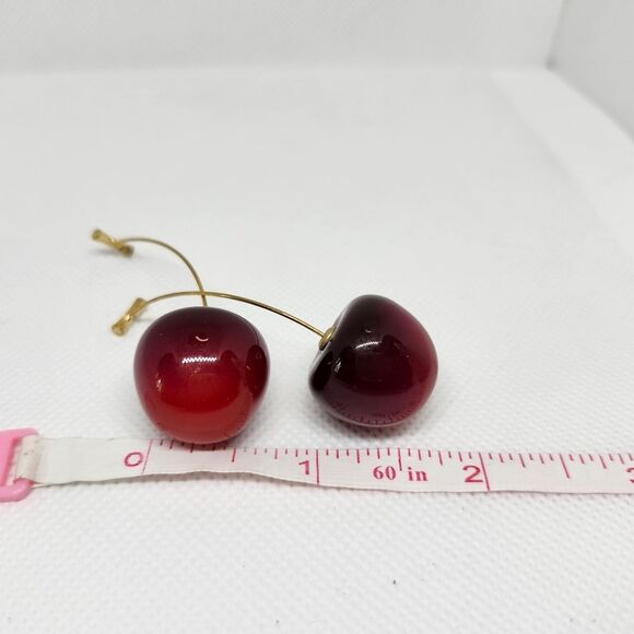 Cherry Drop Earrings Dangle Gold Brushed Sterling Silver Hook Statement Jewelry - Picture 7 of 8
